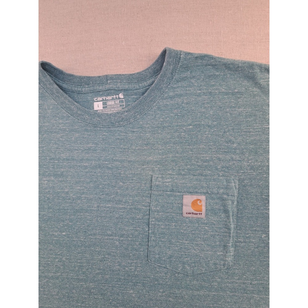 Carhartt T Shirt Men Large Heather Blue Short Sleeve Pocket Loose Fit Aquamarine